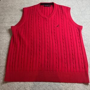 Nautica Red Cable Knit-V Neck Mens Sweater vest Size Large B178